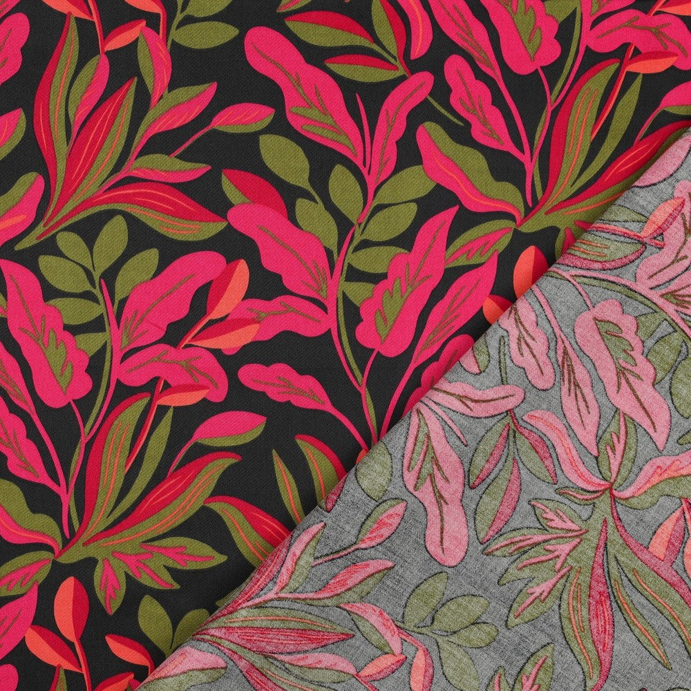 Lush Leaves Cotton Satin in Jet Black | Nerida Hansen
