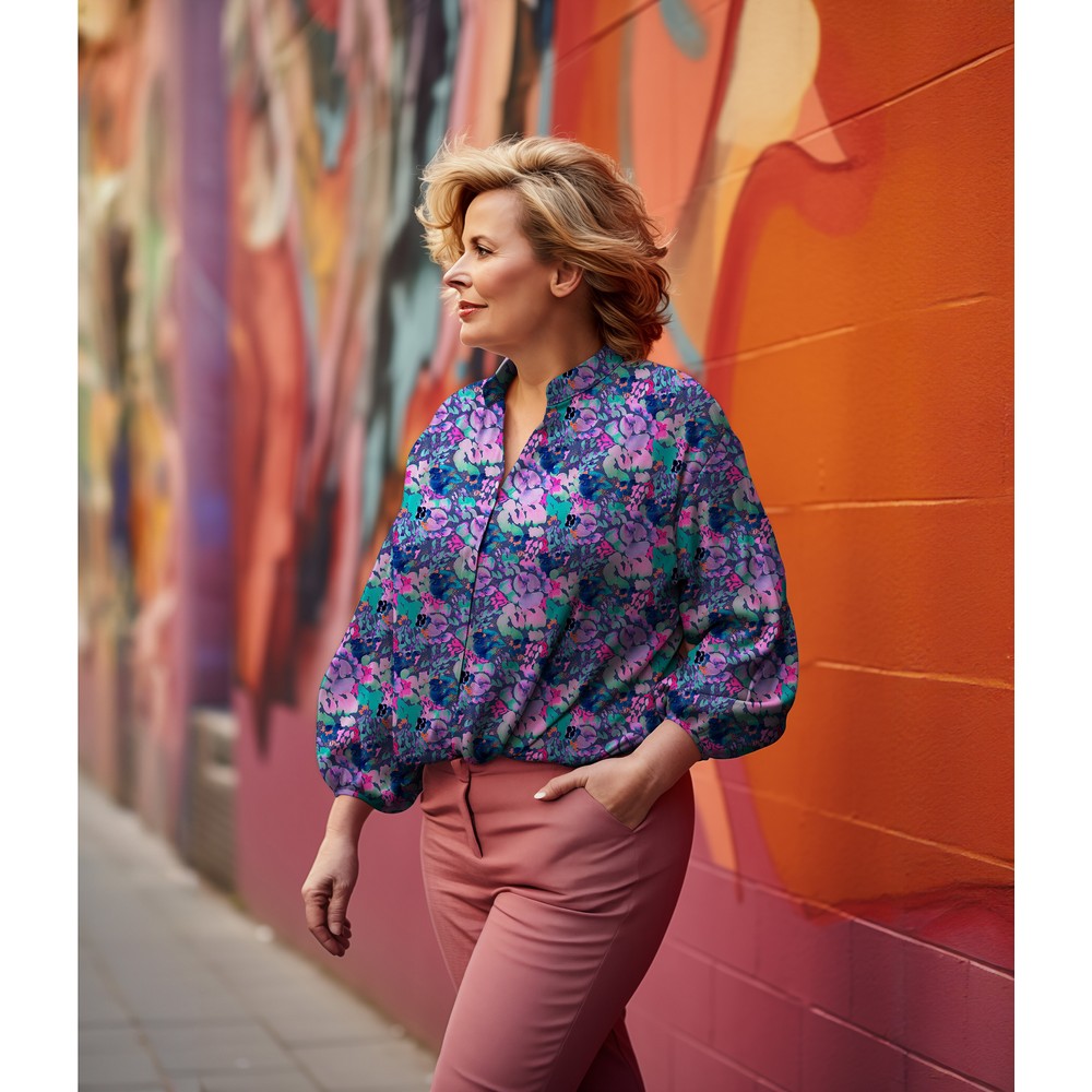Digital Presence Charcole Cotton Satin in Navy | Nerida Hansen