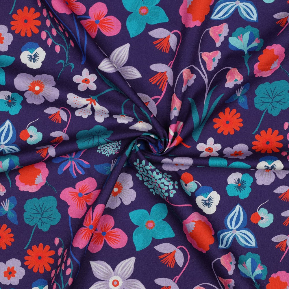 Digital Meadow Flower Fine Poplin in Dark Purple | Nerida Hansen