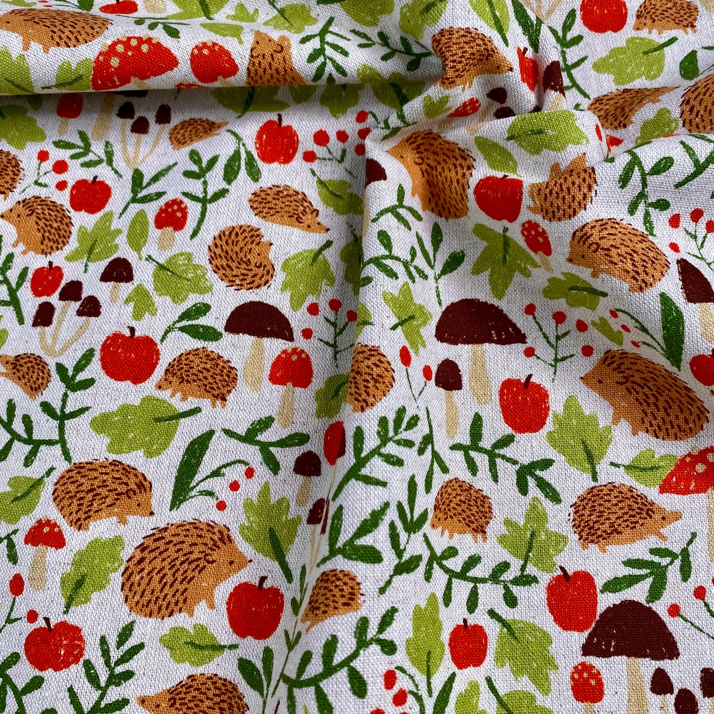 Foraging Hedgehogs | Cotton Linen Canvas by Sevenberry | Natural