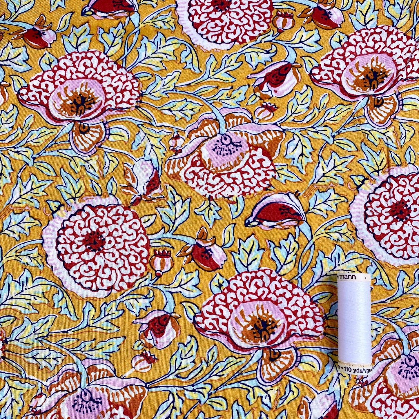 Floral Tencel Lawn | Mustard & Pink