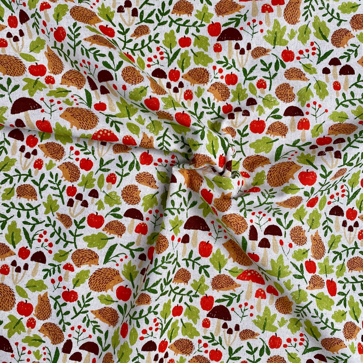 Foraging Hedgehogs | Cotton Linen Canvas by Sevenberry | Natural
