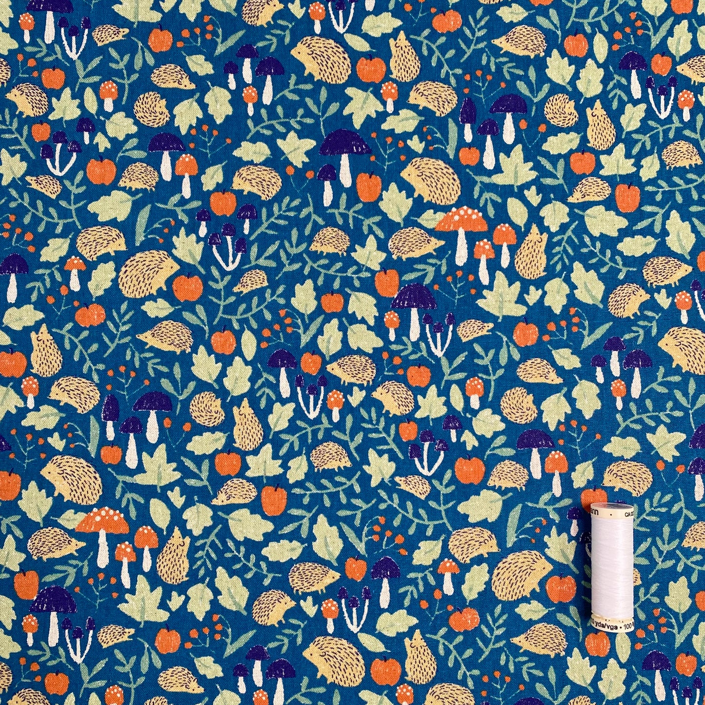 Foraging Hedgehogs | Cotton Linen Canvas by Sevenberry | Teal