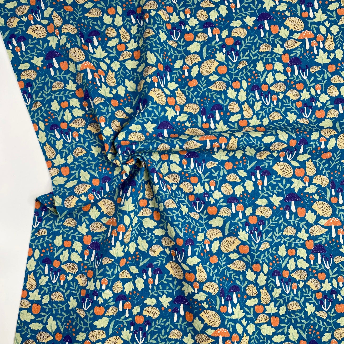 Foraging Hedgehogs | Cotton Linen Canvas by Sevenberry | Teal