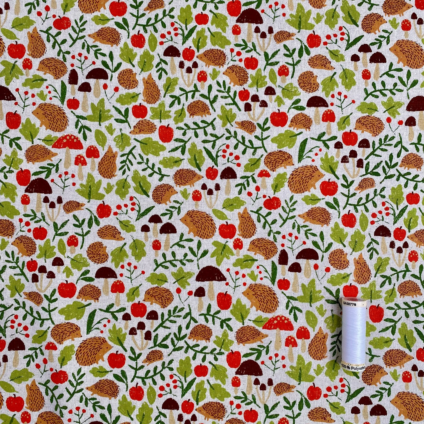 Foraging Hedgehogs | Cotton Linen Canvas by Sevenberry | Natural
