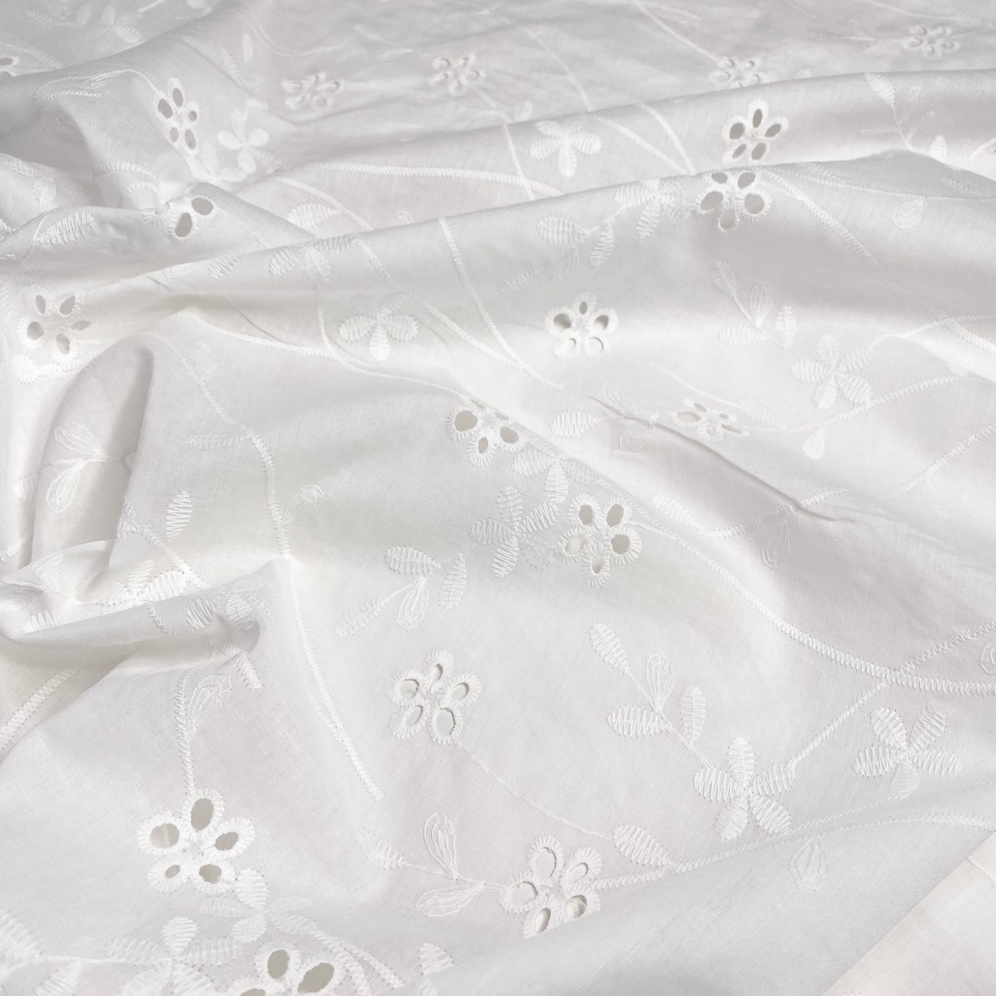 Deadstock Embroidered Cotton Voile | White