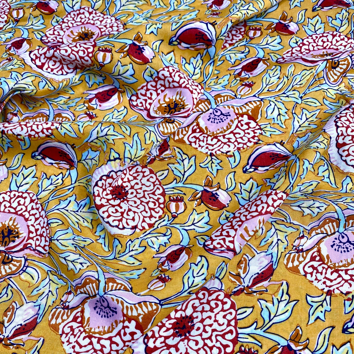 Floral Tencel Lawn | Mustard & Pink