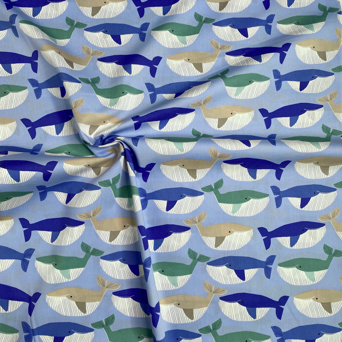 Sky Blue Whales by Sevenberry | 100% Cotton