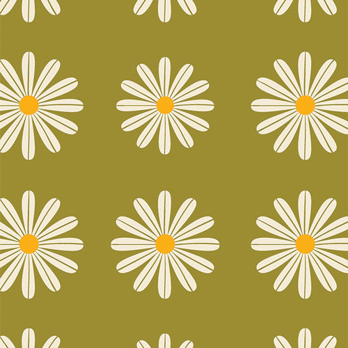 Choose Happy Olive | 100% Premium Cotton Canvas | Flower Bloom | Art Gallery Fabrics