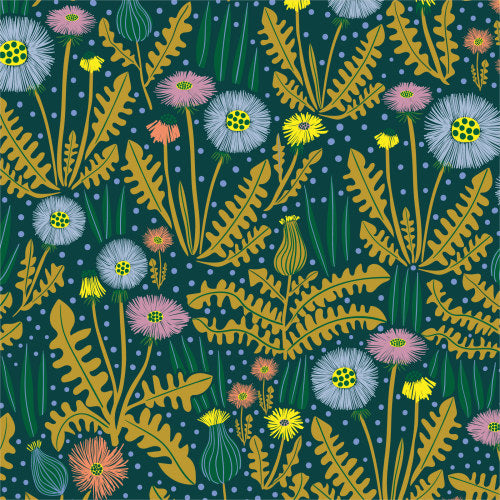 Dandelion in Navy | Organic Cotton | Furrow by Leah Duncan | Cloud9 Fabrics