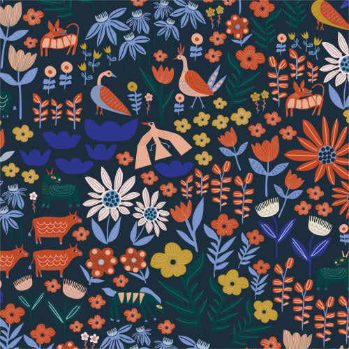 Folklore Prairie in Black | Organic Cotton | Furrow by Leah Duncan | Cloud9 Fabrics