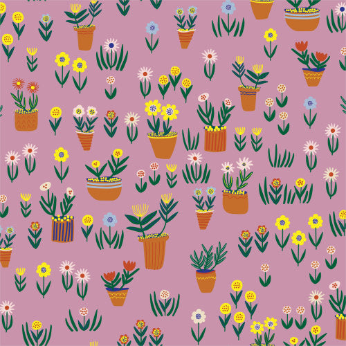 Plant Pots in Purple | Organic Cotton | Furrow by Leah Duncan | Cloud9 Fabrics