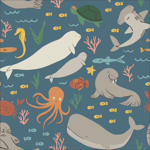 Ocean Life | Organic Cotton | Wild Things by Betsy Siber | Cloud 9 Fabrics
