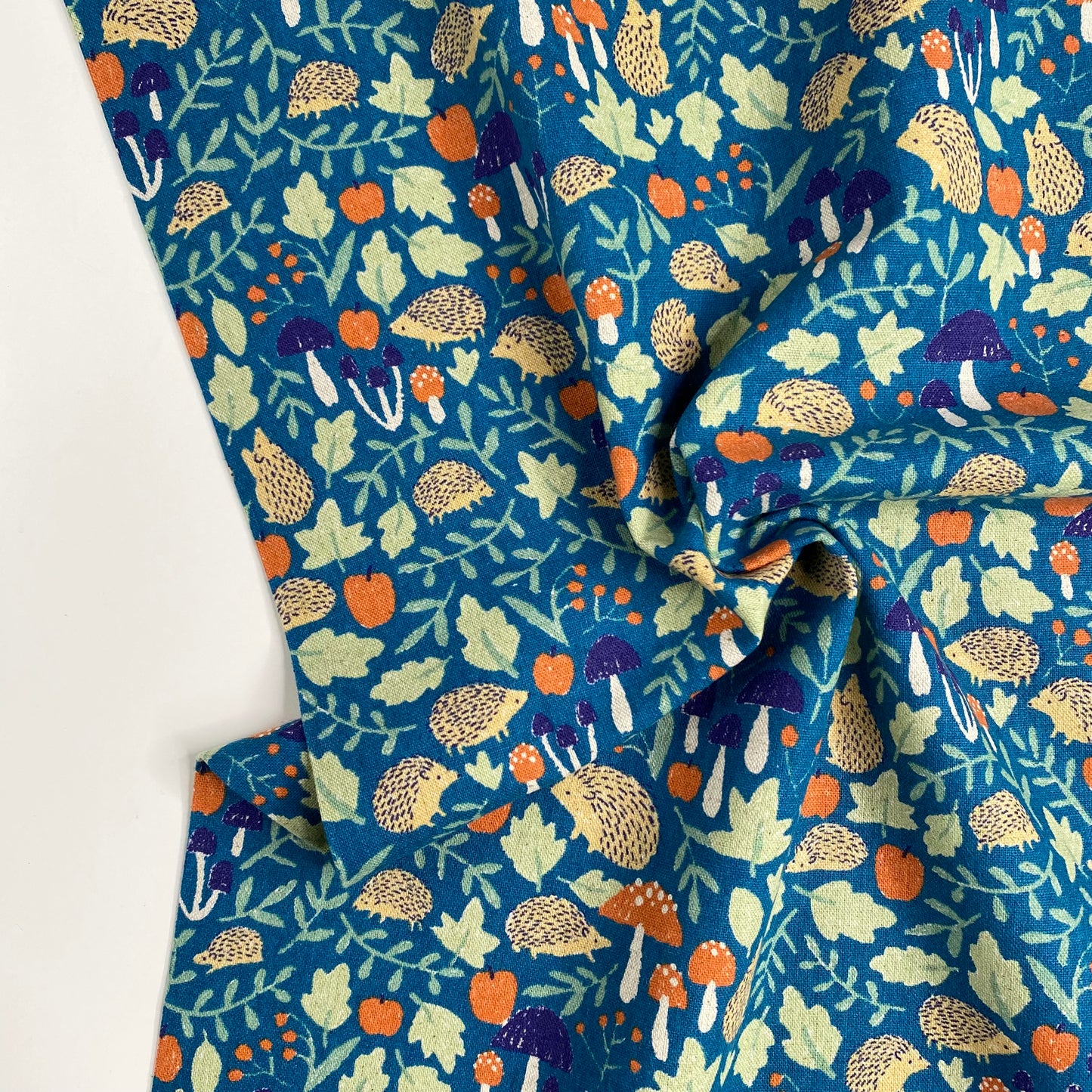 Foraging Hedgehogs | Cotton Linen Canvas by Sevenberry | Teal