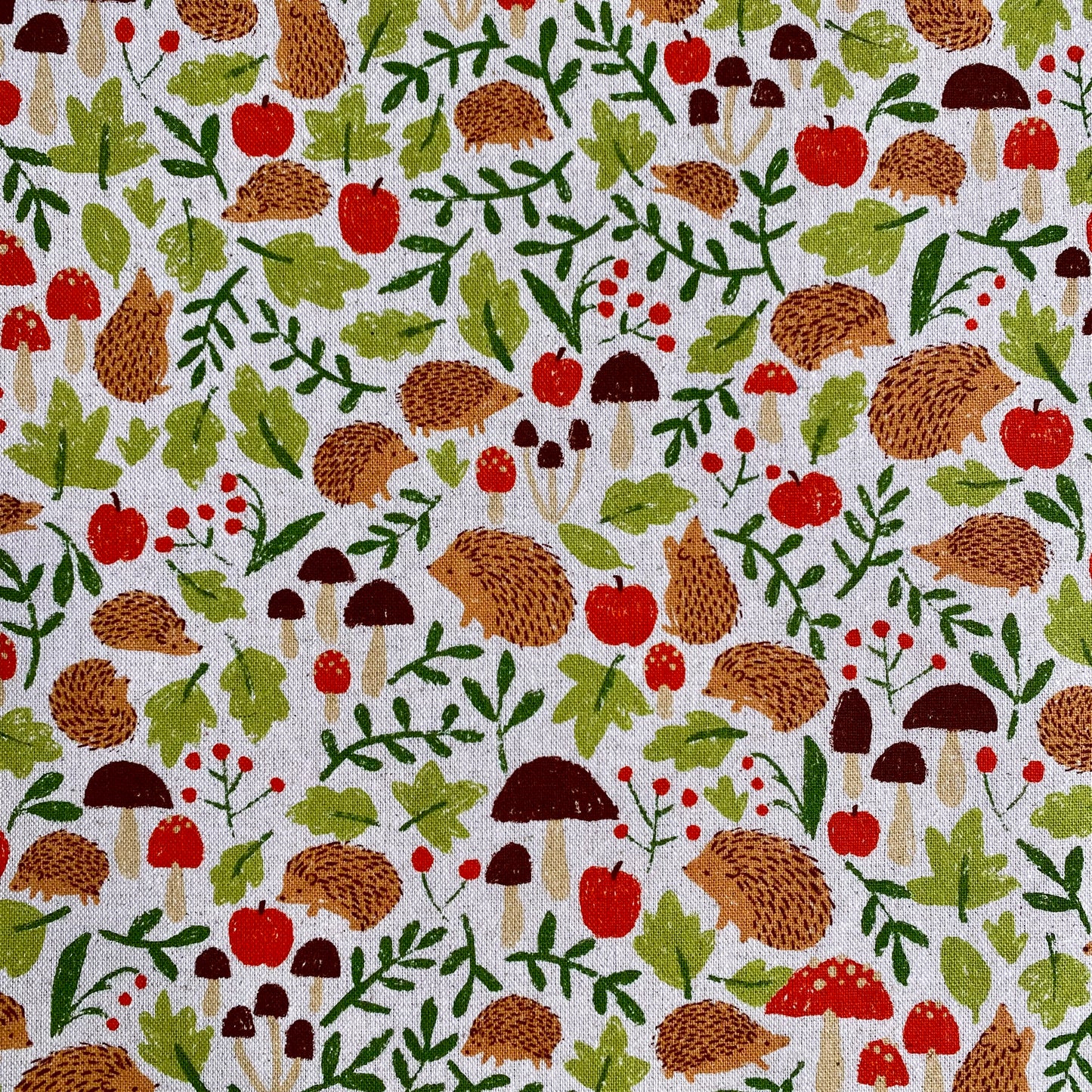 Foraging Hedgehogs | Cotton Linen Canvas by Sevenberry | Natural