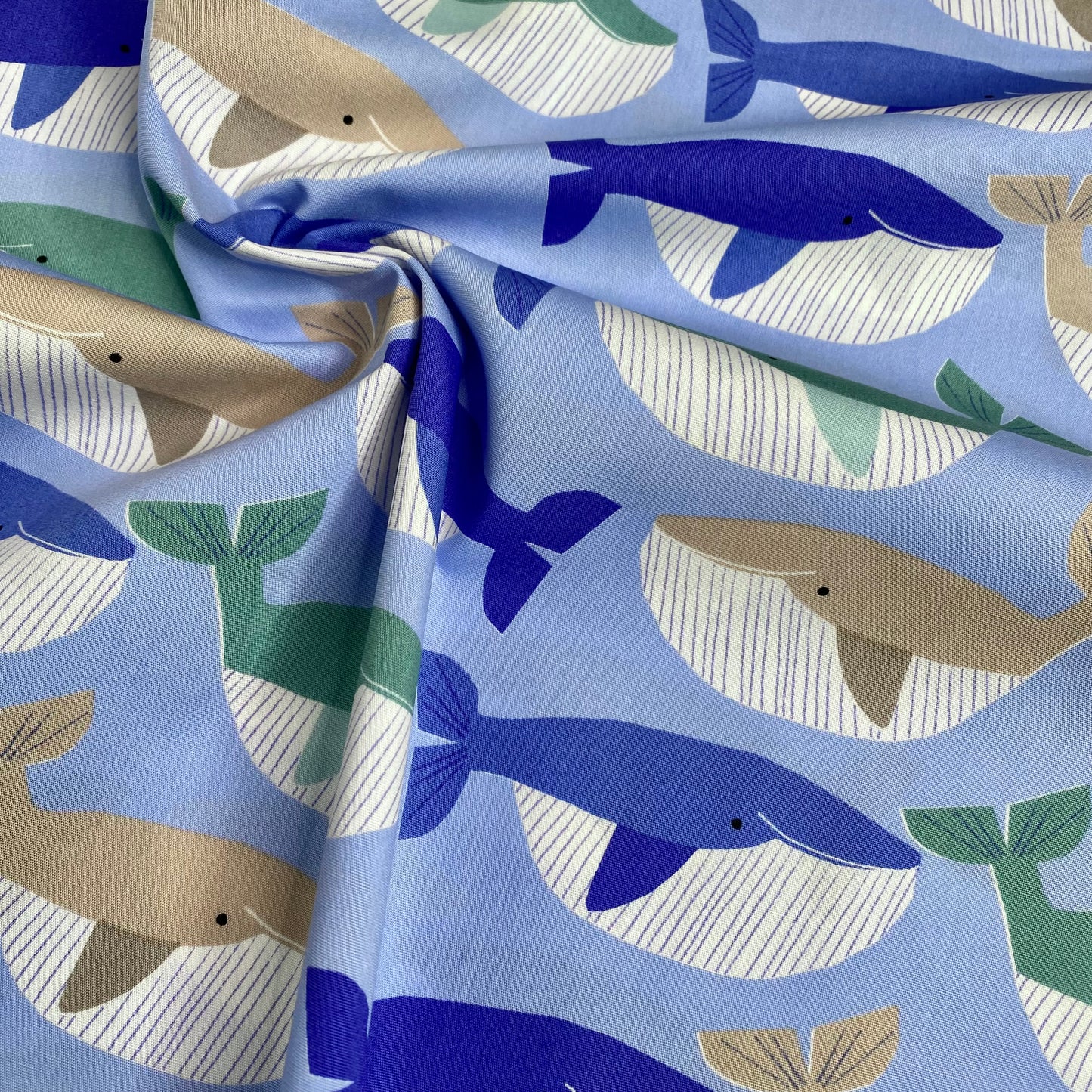 Sky Blue Whales by Sevenberry | 100% Cotton