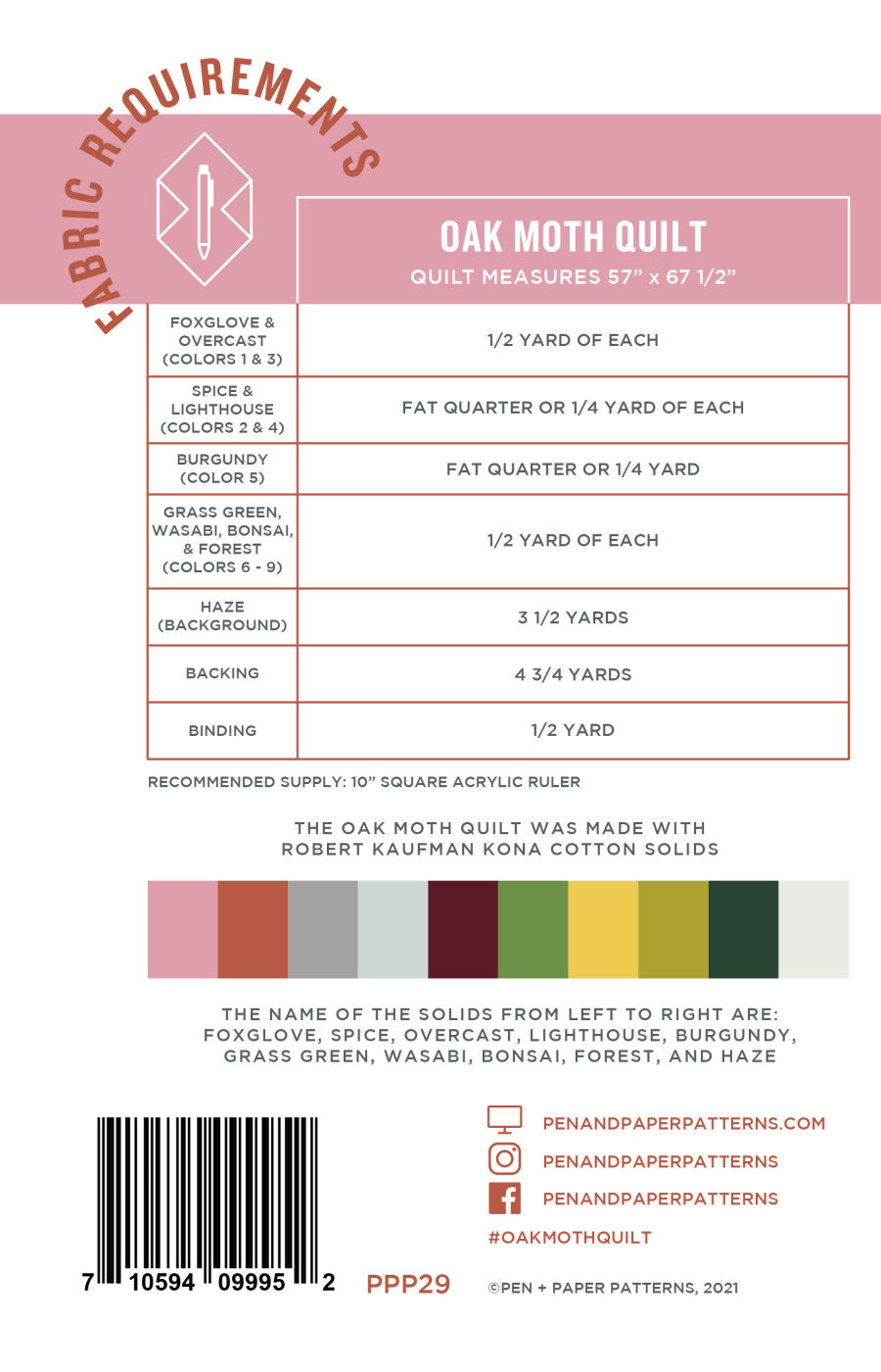 Oak Moth Quilt Pattern by Pen + Paper