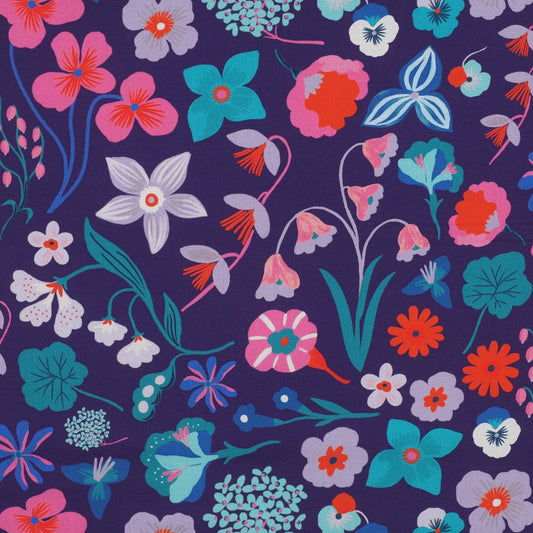 Digital Meadow Flower Fine Poplin in Dark Purple | Nerida Hansen