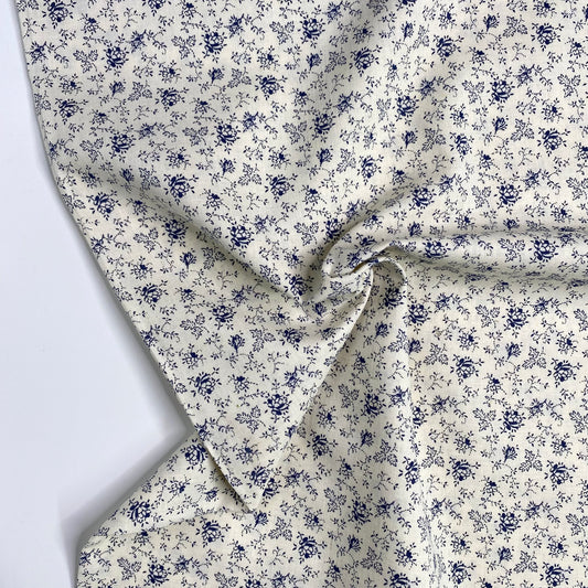 Ex-Designer Ditsy Floral Cotton Linen | Navy & Ivory