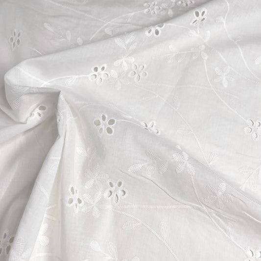 Deadstock Embroidered Cotton Voile | White