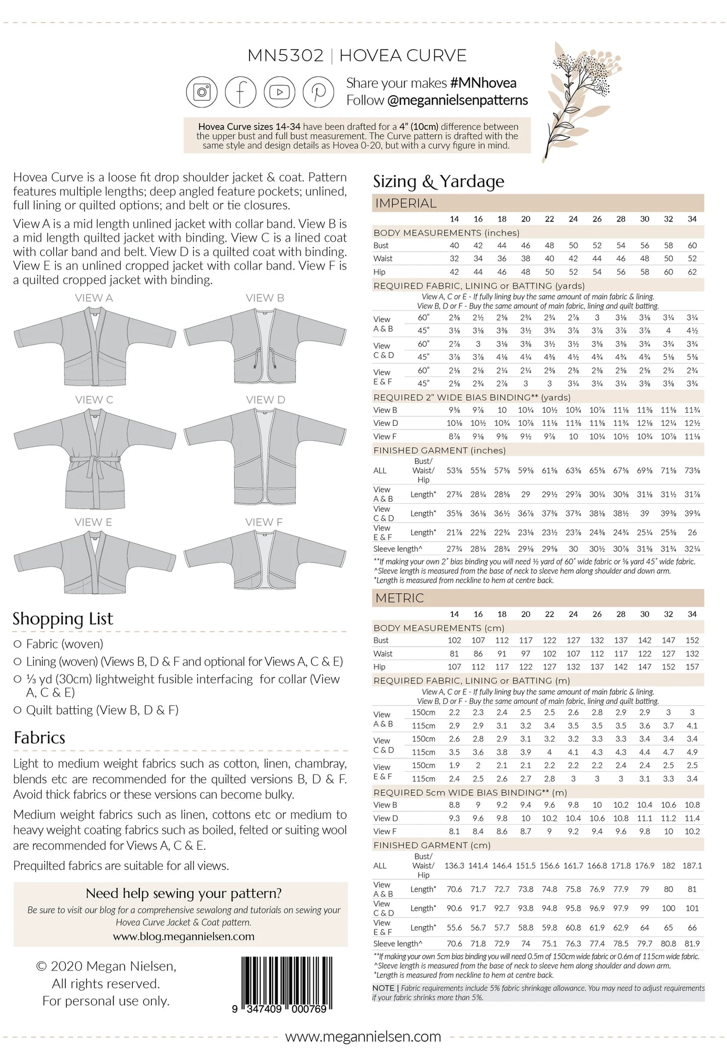 Hovea Curve Jacket & Coat 14-34 by Megan Nielsen