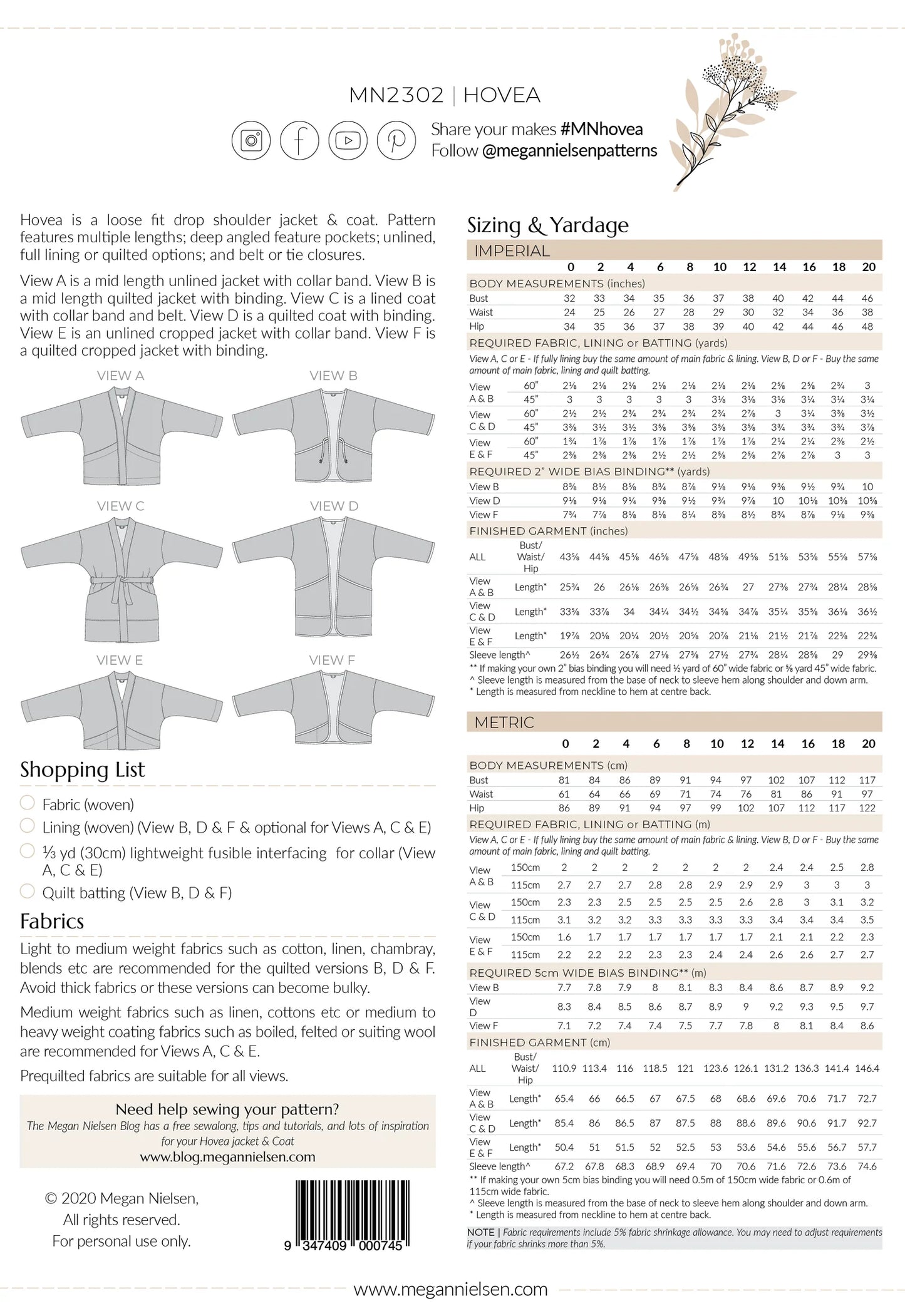 Hovea Jacket & Coat 0-20 by Megan Nielsen